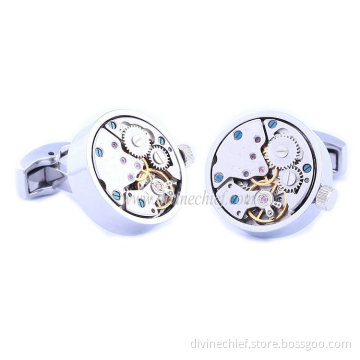Men's Accessories Movement Cufflinks Blue Screw Stainless Steel Watch Cufflinks for Men